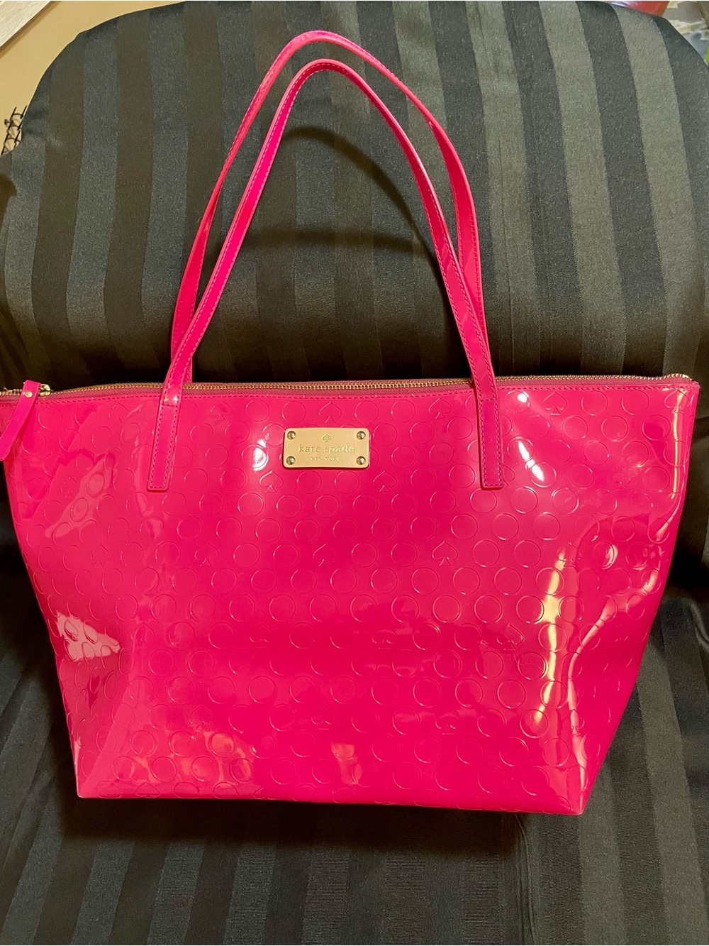 kate spade Hot Pink Patent Tote with Embossed Dot Pattern